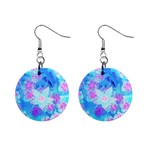 Blue And Hot Pink Succulent Underwater Sedum Mini Button Earrings Front