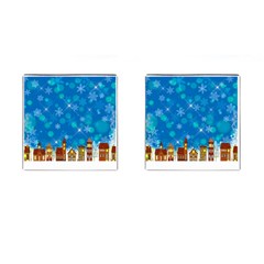 Winter Village Snow Brick Buildings Cufflinks (square) by Wegoenart