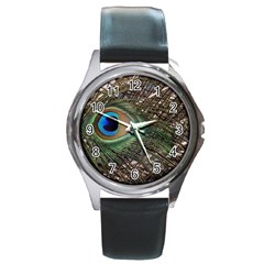 Peacock Tail Feathers Round Metal Watch by Wegoenart