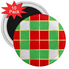 Christmas Fabric Textile Red Green 3  Magnets (10 Pack)  by Wegoenart