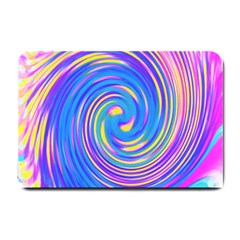 Cool Abstract Pink Blue And Yellow Twirl Liquid Art Small Doormat  by myrubiogarden
