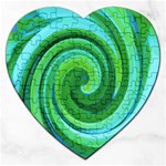 Groovy Abstract Turquoise Liquid Swirl Painting Jigsaw Puzzle (Heart) Front