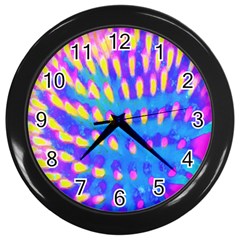 Pink, Blue And Yellow Abstract Coneflower Wall Clock (black) by myrubiogarden