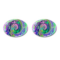 Groovy Abstract Aqua And Navy Lava Liquid Swirl Cufflinks (oval) by myrubiogarden