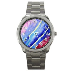 Painting Abstract Blue Pink Spots Sport Metal Watch by Pakrebo