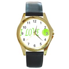 I Lovetennis Round Gold Metal Watch by Greencreations