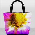 Purple, Pink And White Dahlia With A Bright Yellow Center Bucket Bag Front