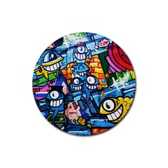 Graffiti Urban Colorful Graffiti Cartoon Fish Rubber Coaster (round)  by genx
