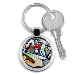 Blue Face King Graffiti Street Art Urban Blue And Orange Face Abstract Hiphop Key Chains (round)  by genx
