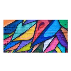 Urban Colorful Graffiti Brick Wall Industrial Scale Abstract Pattern Satin Shawl by genx