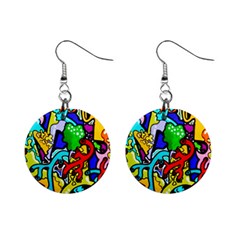 Graffiti Abstract With Colorful Tubes And Biology Artery Theme Mini Button Earrings by genx