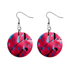 Graffiti Watermelon Pink With Light Blue Drops Retro Mini Button Earrings by genx