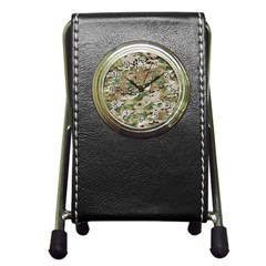 Wood Camouflage Military Army Green Khaki Pattern Pen Holder Desk Clock by snek