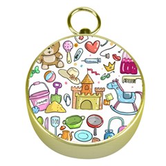 Baby Equipment Child Sketch Hand Gold Compasses by Pakrebo