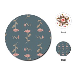 Florets In Grey Playing Cards (round) by WensdaiAmbrose