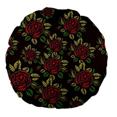 Roses Red Large 18  Premium Flano Round Cushions by WensdaiAmbrose