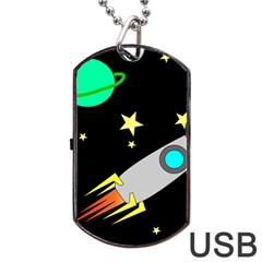 Planet Rocket Space Stars Dog Tag Usb Flash (one Side) by Wegoenart