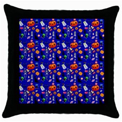 Halloween Treats Pattern Blue Throw Pillow Case (black) by snowwhitegirl