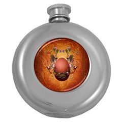 Wonderful Steampunk Easter Egg With Flowers Round Hip Flask (5 Oz) by FantasyWorld7