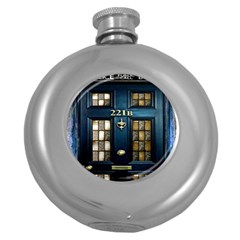 Tardis Sherlock Holmes 221b Round Hip Flask (5 Oz) by Sudhe