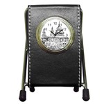 Line Art Architecture Church Pen Holder Desk Clock Front