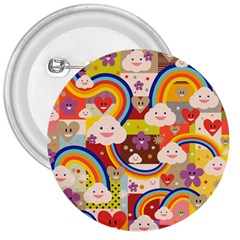 Rainbow Vintage Retro Style Kids Rainbow Vintage Retro Style Kid Funny Pattern With 80s Clouds 3  Buttons by genx