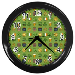 St Patricks Day Pattern Wall Clock (black) by Valentinaart