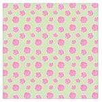 Roses flowers pink and pastel lime green pattern with retro dots Large Satin Scarf (Square) Front