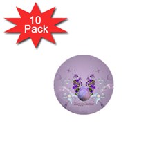 Happy Easter, Easter Egg With Flowers In Soft Violet Colors 1  Mini Buttons (10 Pack)  by FantasyWorld7