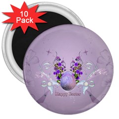 Happy Easter, Easter Egg With Flowers In Soft Violet Colors 3  Magnets (10 Pack)  by FantasyWorld7