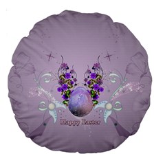 Happy Easter, Easter Egg With Flowers In Soft Violet Colors Large 18  Premium Round Cushions by FantasyWorld7