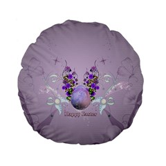 Happy Easter, Easter Egg With Flowers In Soft Violet Colors Standard 15  Premium Flano Round Cushions by FantasyWorld7