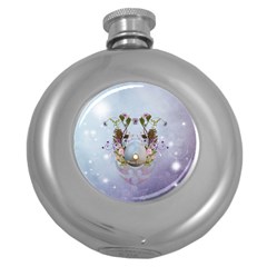 Easter Egg With Flowers Round Hip Flask (5 Oz) by FantasyWorld7