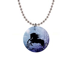 Wonderful Black Horse Silhouette On Vintage Background 1  Button Necklace by FantasyWorld7