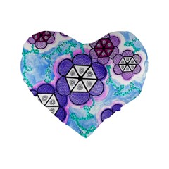 Hexagonal Flowers Standard 16  Premium Heart Shape Cushions by okhismakingart