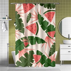 Tropical Watermelon Leaves Pink And Green Jungle Leaves Retro Hawaiian Style Shower Curtain 48  X 72  (small)  by genx