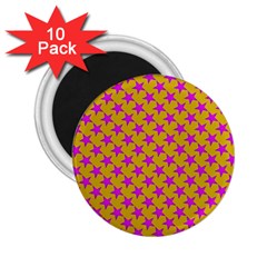 Pink Stars Pattern On Yellow 2 25  Magnets (10 Pack)  by BrightVibesDesign