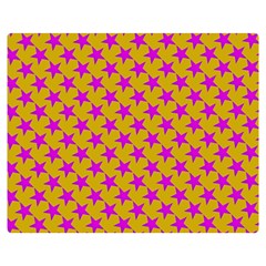 Pink Stars Pattern On Yellow Double Sided Flano Blanket (medium)  by BrightVibesDesign