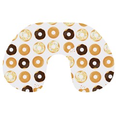 Donuts Pattern With Bites Bright Pastel Blue And Brown Cropped Sweatshirt Travel Neck Pillows by genx
