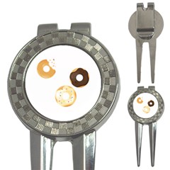 Donuts Pattern With Bites 3xframe Donuts Pattern With Bites Dark Brown Background Onlydonuts Pattern With Bites Brown And Beige Chocolate Doughnuts 3-in-1 Golf Divots by genx