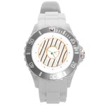 Cream and Chocolate Donut with lines of melted cacao Round Plastic Sport Watch (L) Front