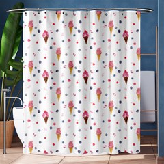Ice Cream Cones Watercolor With Fruit Berries And Cherries Summer Pattern Shower Curtain 60  X 72  (medium)  by genx