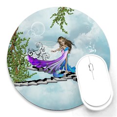 Cute Fairy Dancing On A Piano Round Mousepads by FantasyWorld7