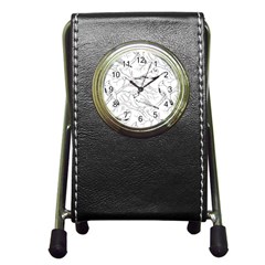 Birds Hand Drawn Outline Black And White Vintage Ink Pen Holder Desk Clock by genx
