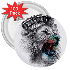 Lion King Head 3  Buttons (100 Pack)  by Sudhe