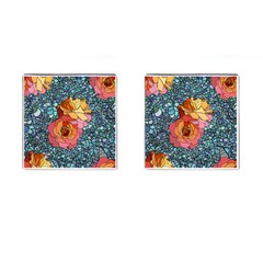 Pattern Rose Yellow Background Cufflinks (square) by Pakrebo