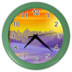 Vector Illustration Winter Sunset Color Wall Clock by Pakrebo