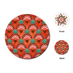 Background Floral Pattern Red Playing Cards (round) by HermanTelo
