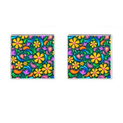 Floral Paisley Background Flower Green Cufflinks (square) by HermanTelo