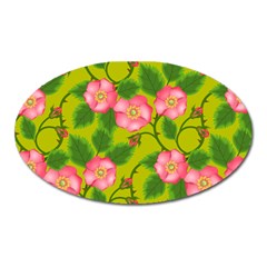 Roses Flowers Pattern Bud Pink Oval Magnet by HermanTelo